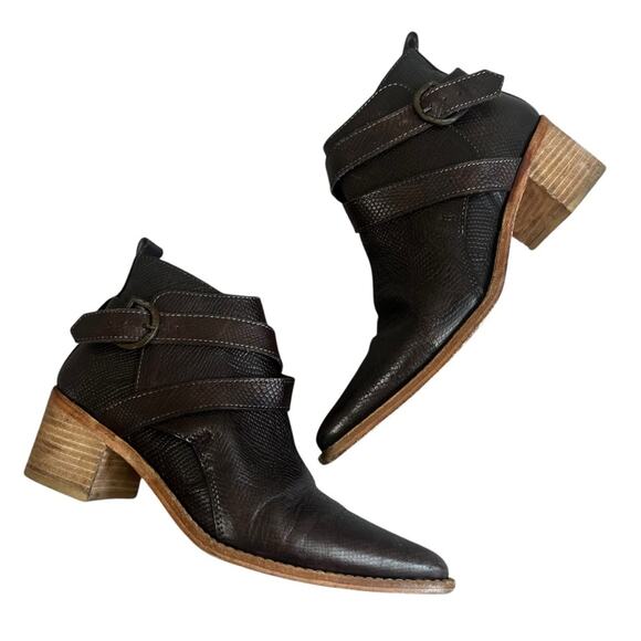 Free People Ankle Boots Womens 6.5 Dark Brown Leather Boho Western Cowgirl Rodeo - Picture 2 of 9